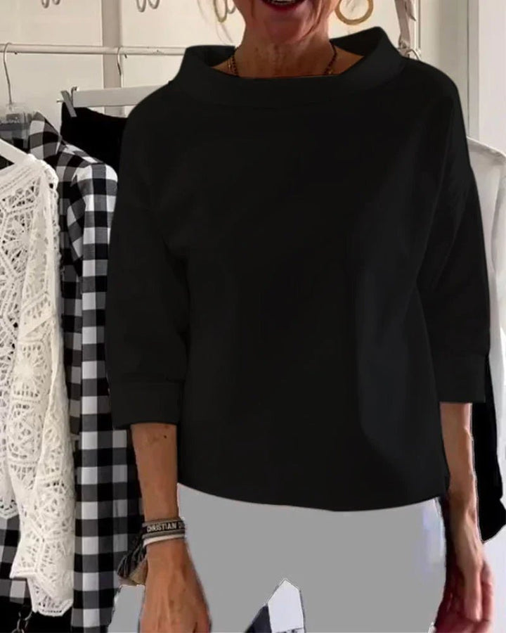 Women's Cowl-Neck Top — 3/4 Sleeve Relaxed Drop-Shoulder Solid Top