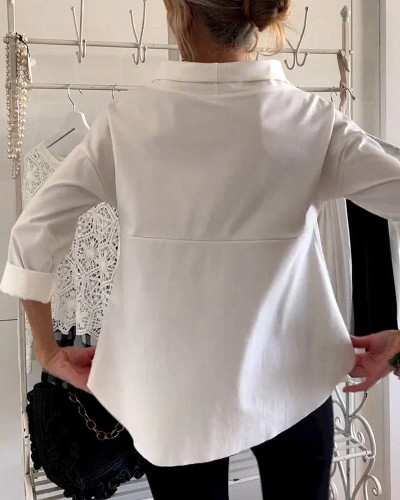 Women's Cowl-Neck Top — 3/4 Sleeve Relaxed Drop-Shoulder Solid Top