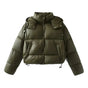 Women's cropped quilted puffer jacket with high collar and long sleeves