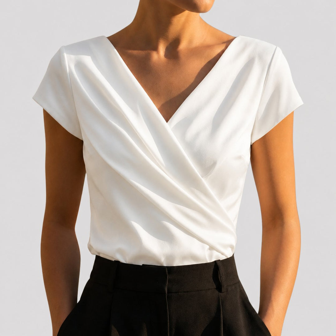 Women's Draped Wrap Blouse — V-Neck Cap-Sleeve Crossover Smart-Casual Blouse