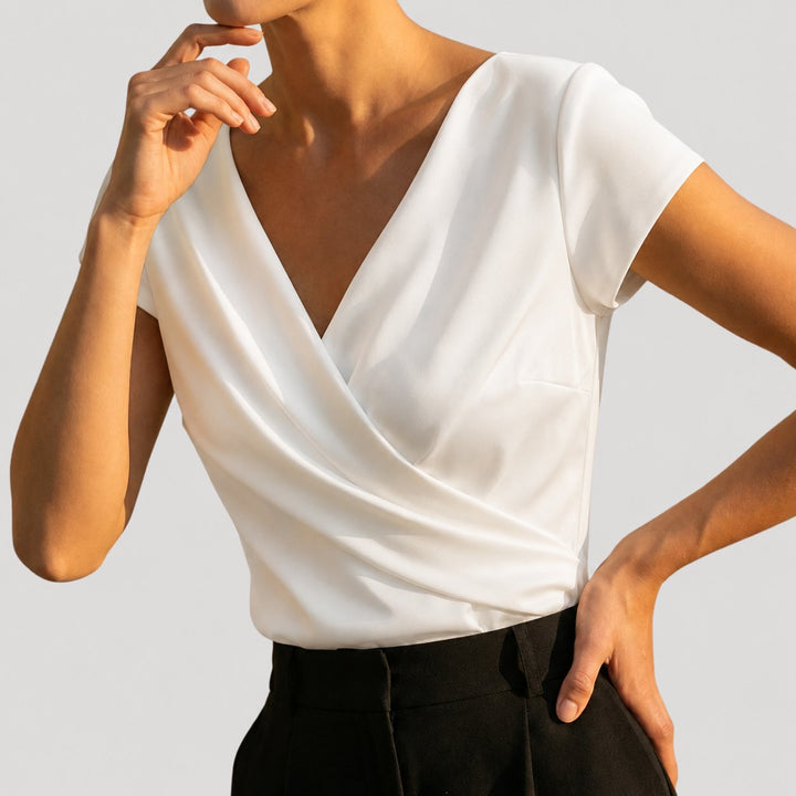 Women's Draped Wrap Blouse — V-Neck Cap-Sleeve Crossover Smart-Casual Blouse