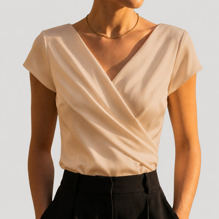 Women's Draped Wrap Blouse — V-Neck Cap-Sleeve Crossover Smart-Casual Blouse