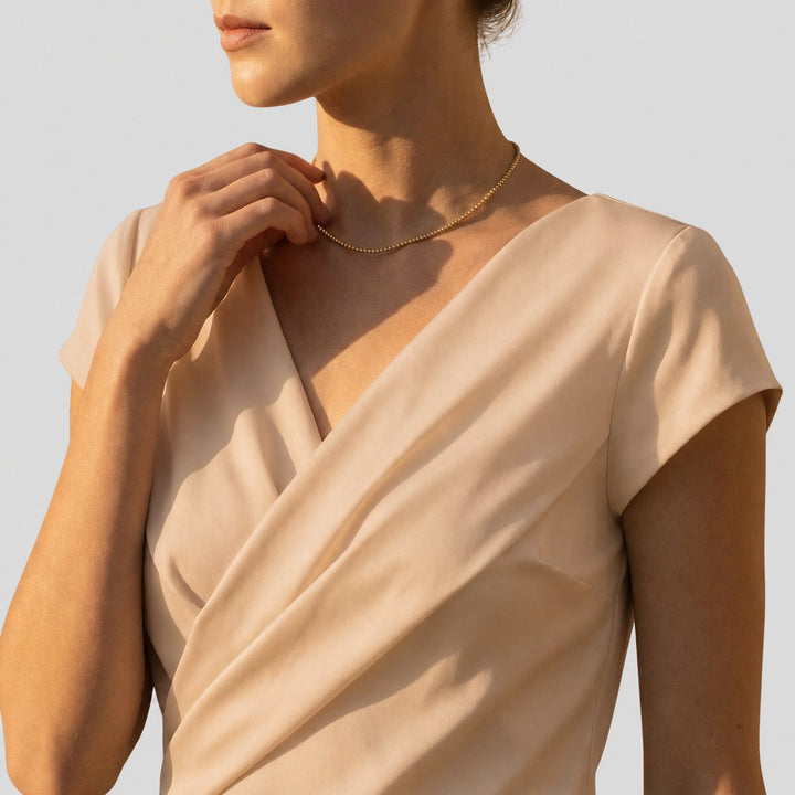 Women's Draped Wrap Blouse — V-Neck Cap-Sleeve Crossover Smart-Casual Blouse