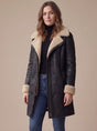 Women's long coat with shearling-style collar and cuff trims