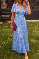 Women's Floral Maxi Dress — V-Neck Flutter-Sleeve Ruched-Waist Wedding Guest Dress