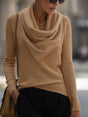 Women's knitted sweater with draped cowl neckline and long sleeves