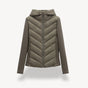 Women's hooded jacket with chevron quilted front and zip closure