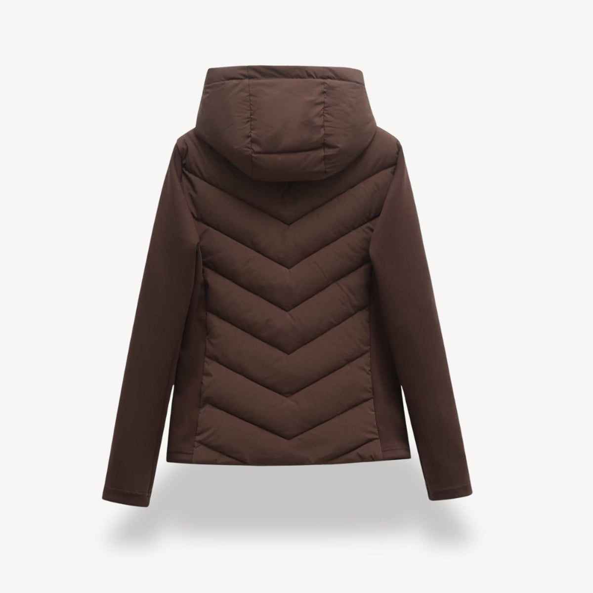Women's hooded jacket with chevron quilted front and zip closure