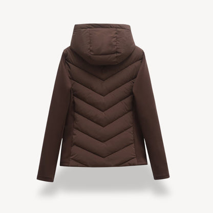 Women's hooded jacket with chevron quilted front and zip closure