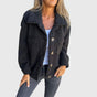 Women's textured button jacket with wide collar and front patch pockets