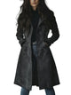 Women's longline button front coat with notched lapels and side pockets