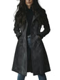 Women's longline button front coat with notched lapels and side pockets