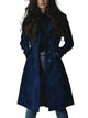 Women's longline button front coat with notched lapels and side pockets