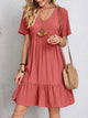 Women's V-Neck Tiered Swing Dress — Short-Sleeve Babydoll Empire-Waist Ruffle Summer Dress