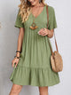 Women's V-Neck Tiered Swing Dress — Short-Sleeve Babydoll Empire-Waist Ruffle Summer Dress