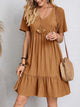 Women's V-Neck Tiered Swing Dress — Short-Sleeve Babydoll Empire-Waist Ruffle Summer Dress