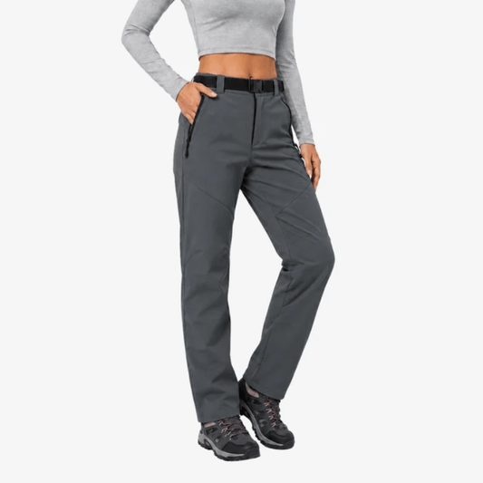 Women's full-length hiking pants with belt, zip pockets and straight legs