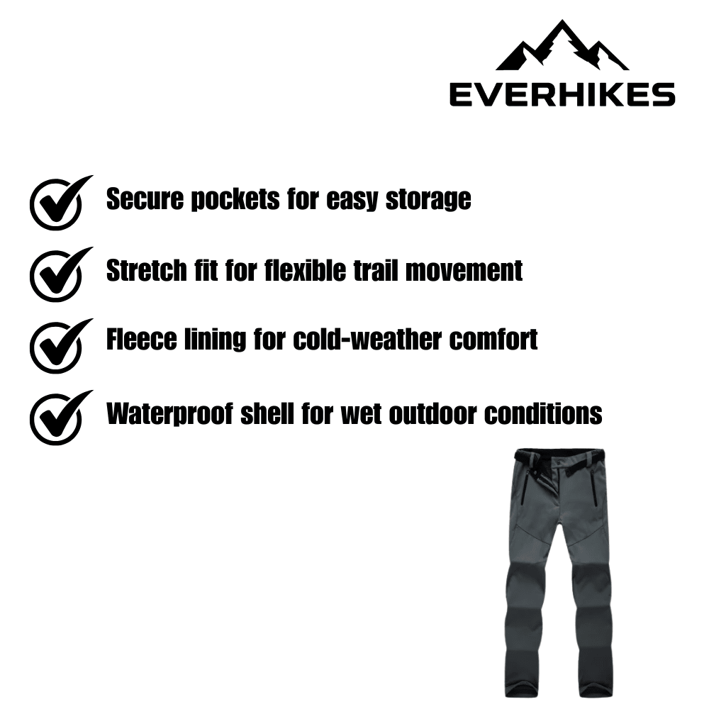 Women's full-length hiking pants with belt, zip pockets and straight legs