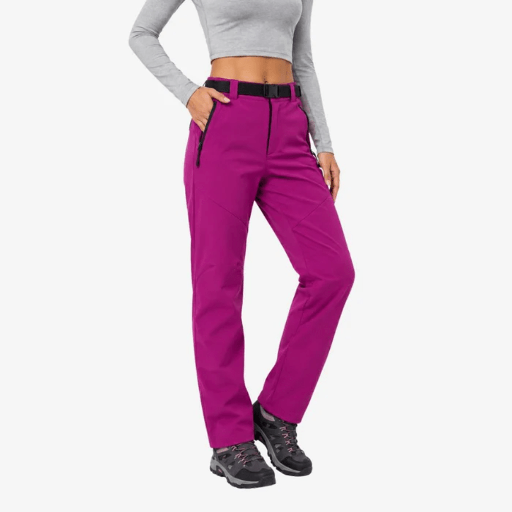Women's full-length hiking pants with belt, zip pockets and straight legs
