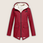 Women's hooded rain jacket with long sleeves, zip front and flap pockets