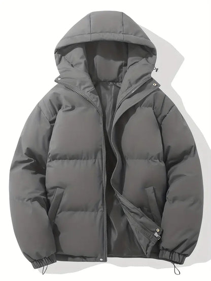 Women's hooded quilted puffer jacket with long sleeves and zip front