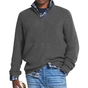Men's ribbed quarter-zip mock neck sweater with long sleeves