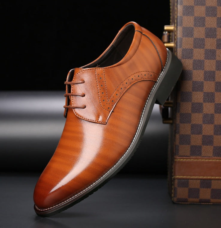 Men's pointed-toe lace-up dress shoe with a polished finish