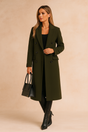 Women's double-breasted long coat with lapels and flap pockets