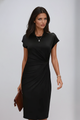 Women's Ruched Midi Prom Dress — Cap-Sleeve Evening Cocktail Dress