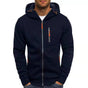 Men's hooded zip hoodie with long sleeves and multiple zipper pockets